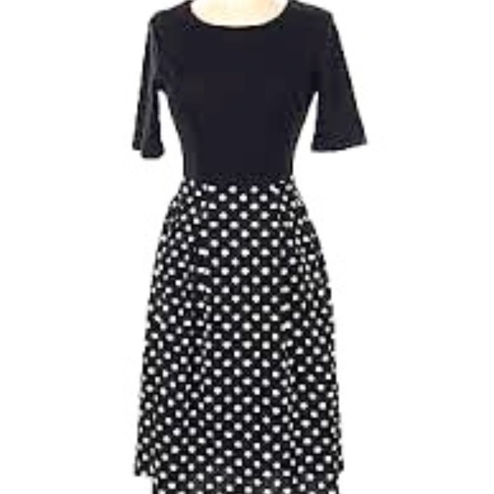 Oxiuli Fashion Womens Short Sleeve A-Line Polka Dot Midi Dress Black M